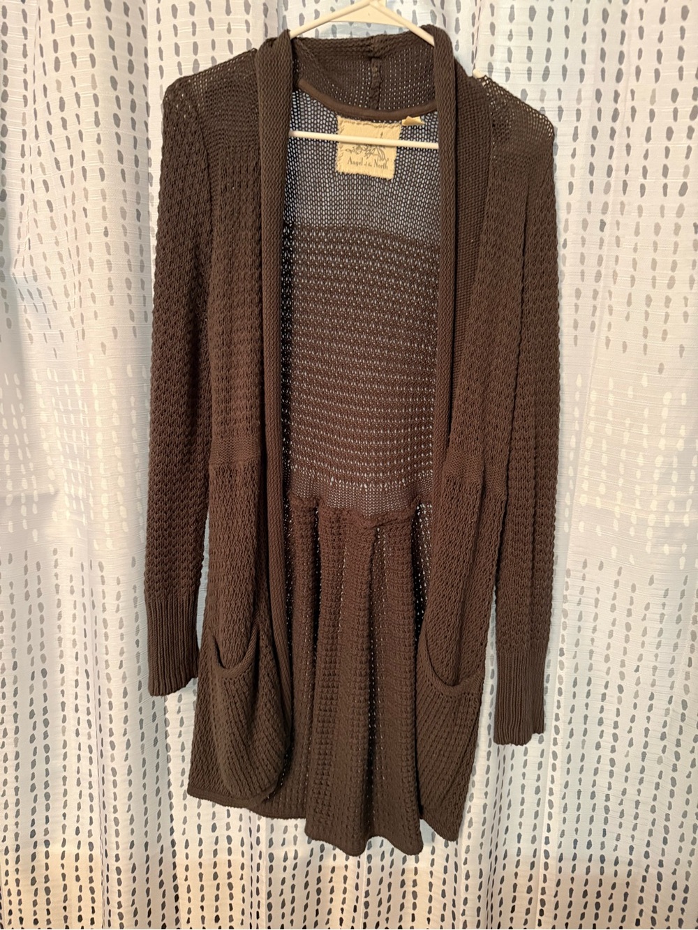 Anthropologie Angel Brown | Open-Front Knit Cardigan with Front Pockets